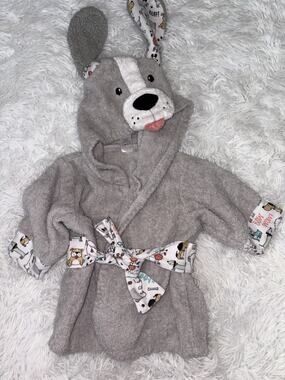 Baby Aspen 0-9 Mo. Dog Eared/design Gray Terrycloth Robe. Adorable